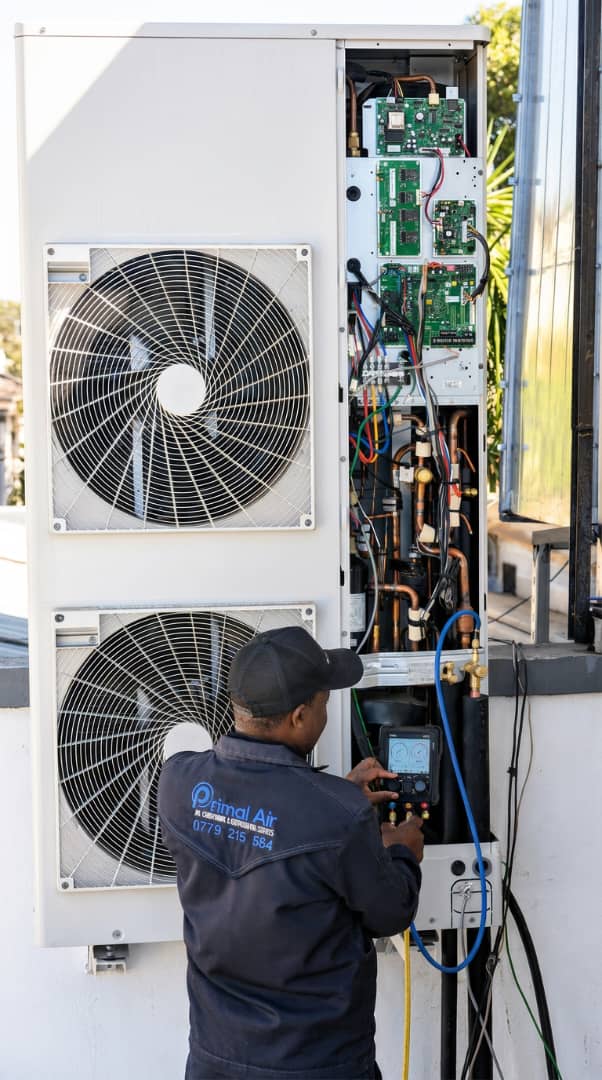 Primal Air commissioning a VRF system with manifold gauges